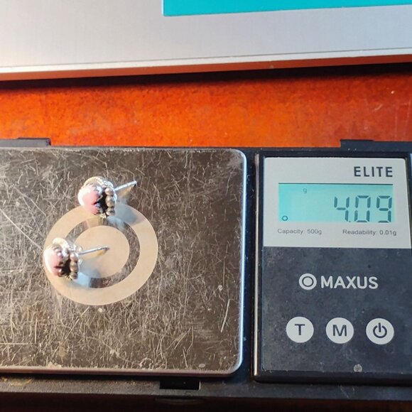 Pink Conch Shell Heart Earrings Sterling Silver Studs Native Southwest Style - Picture 5 of 5